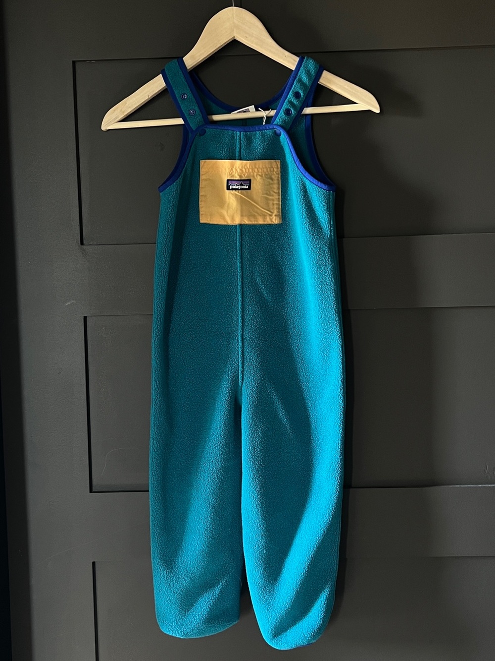Patagonia Kids Fleece Overalls with Yellow Chest Pocket Size 5t
